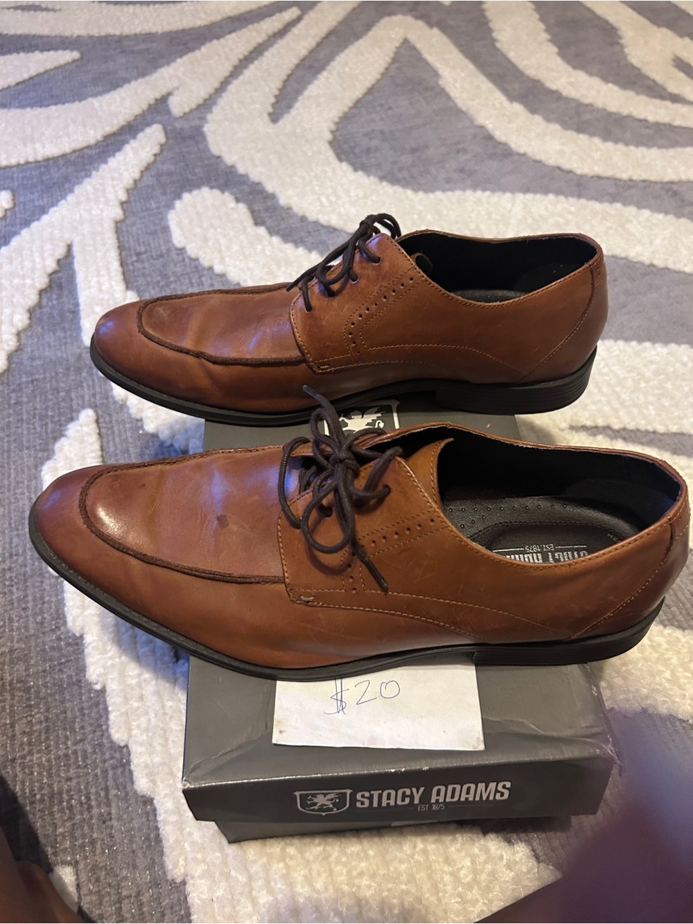 Stacy Adams Cognac Leather Lace-Up Oxfords